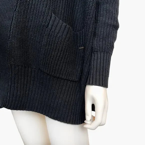 ACTIVE Unisex Long-Sleeve Chunky Ribbed Knit Open Cardigan (Black | Size S) - Picture 4 of 6